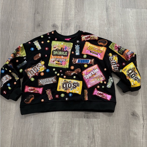 QUEEN OF SPARKLES Halloween Candy Black Sweatshirt - Picture 2 of 5